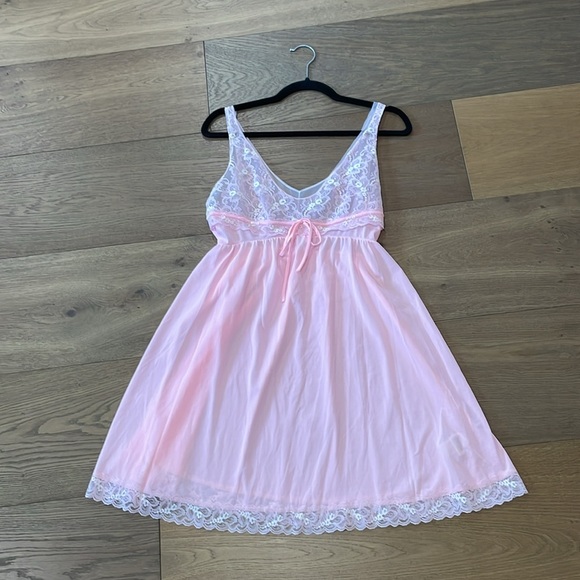 Vintage Montgomery Ward Pink Lace Slip Nightgown Dress Size Large Made In USA - Picture 10 of 13